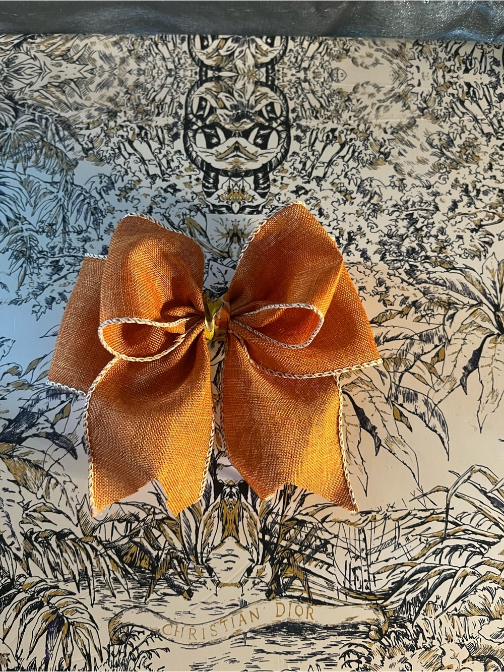 Handmade Orange Bow with Gold Trim Fall Leaves Center
